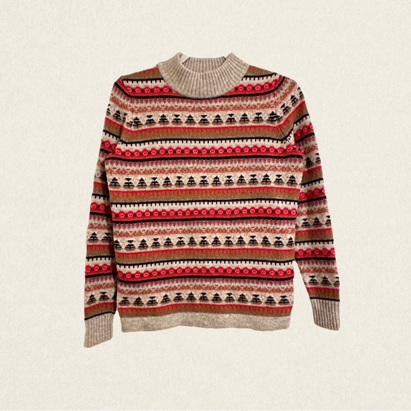 J. Crew Lambswool Fair Isle Mock Neck Pullover Long Sleeve Sweater - Picture 2 of 8